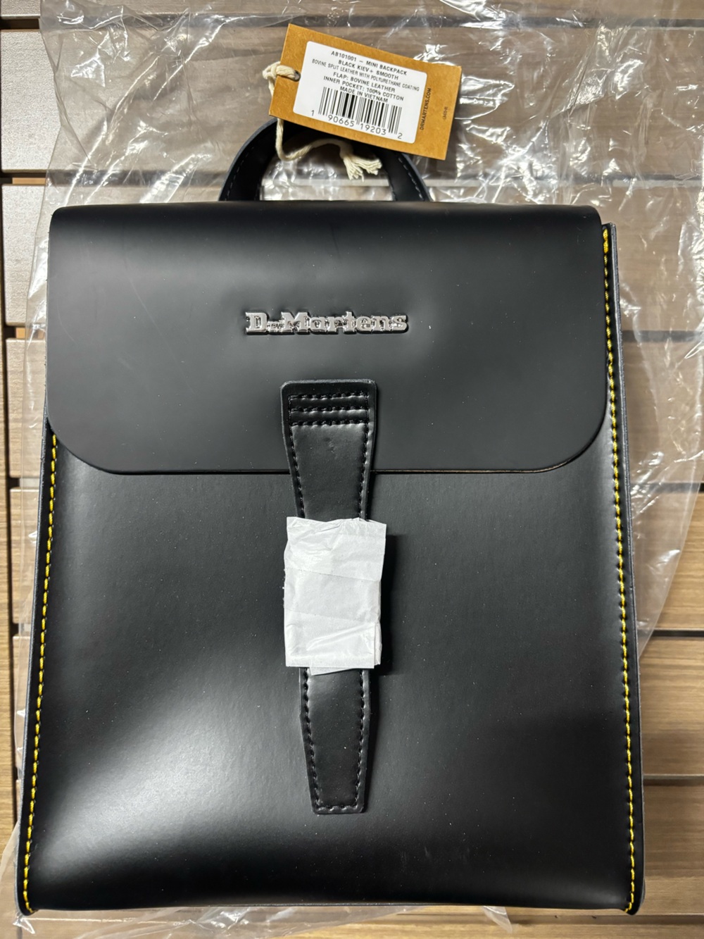 Dr. Martens Black Leather Mini Backpack Yellow Stitching NWT